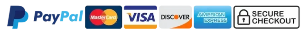 Métodos de pago seguros: PayPal, Mastercard, Visa, Discover y American Express